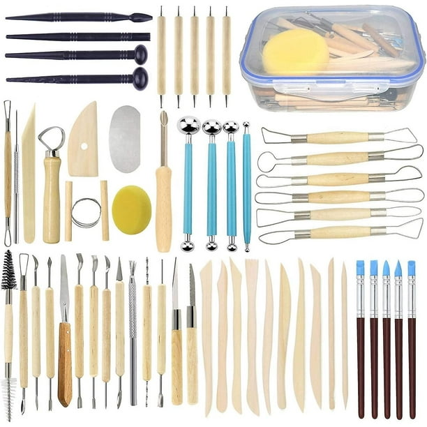 Juego de herramientas de arcilla de cerámica de 57 piezas con caja de plástico Kits de herramientas de modelado de cerámica para principiantes Profesionales Niños Clases de cerámica después de la