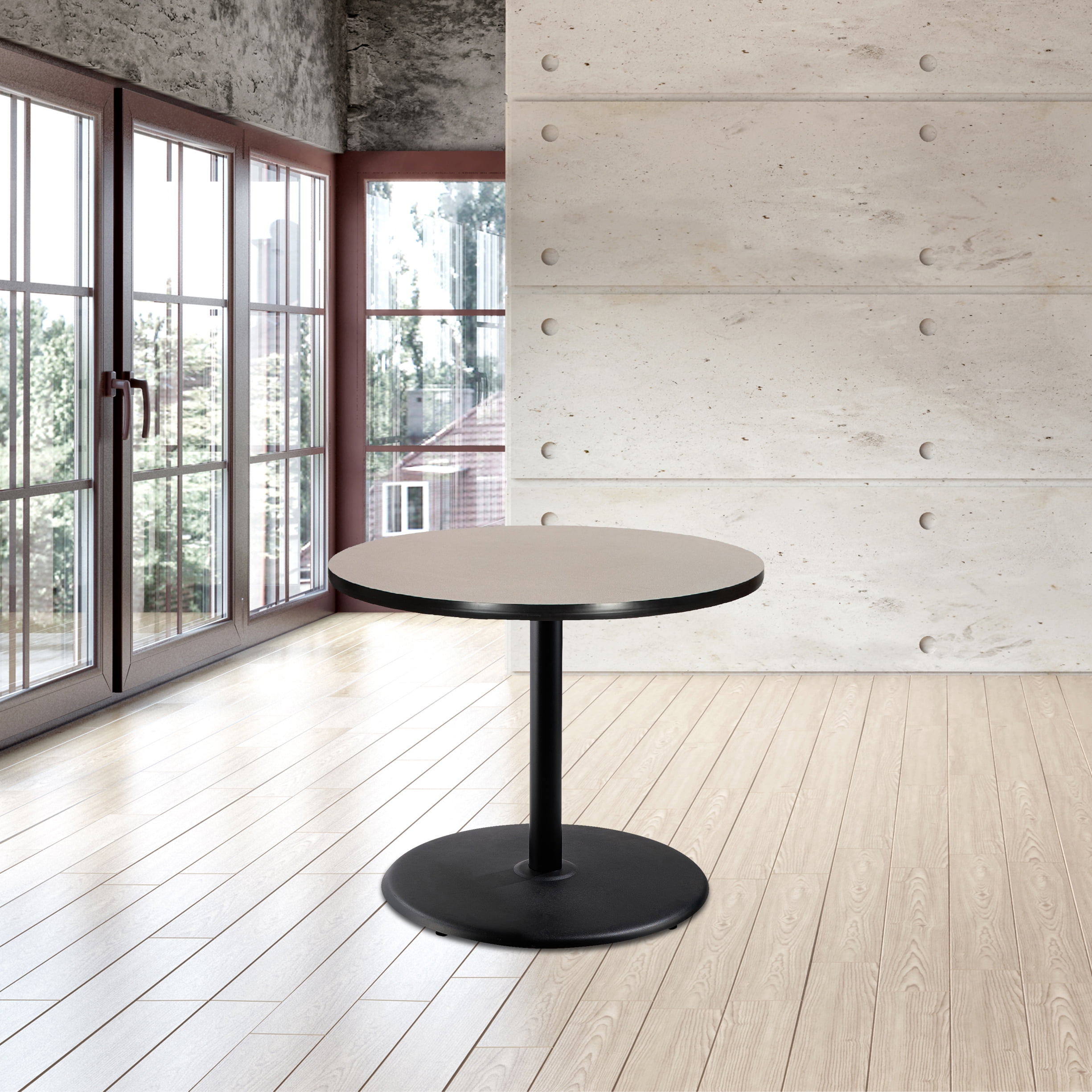 Hampden Furnishings Bennet Collection Steel Frame 36" Round Top, Round Base, 42" Height, Cafe Table, Black Frame/Grey Nebula Top