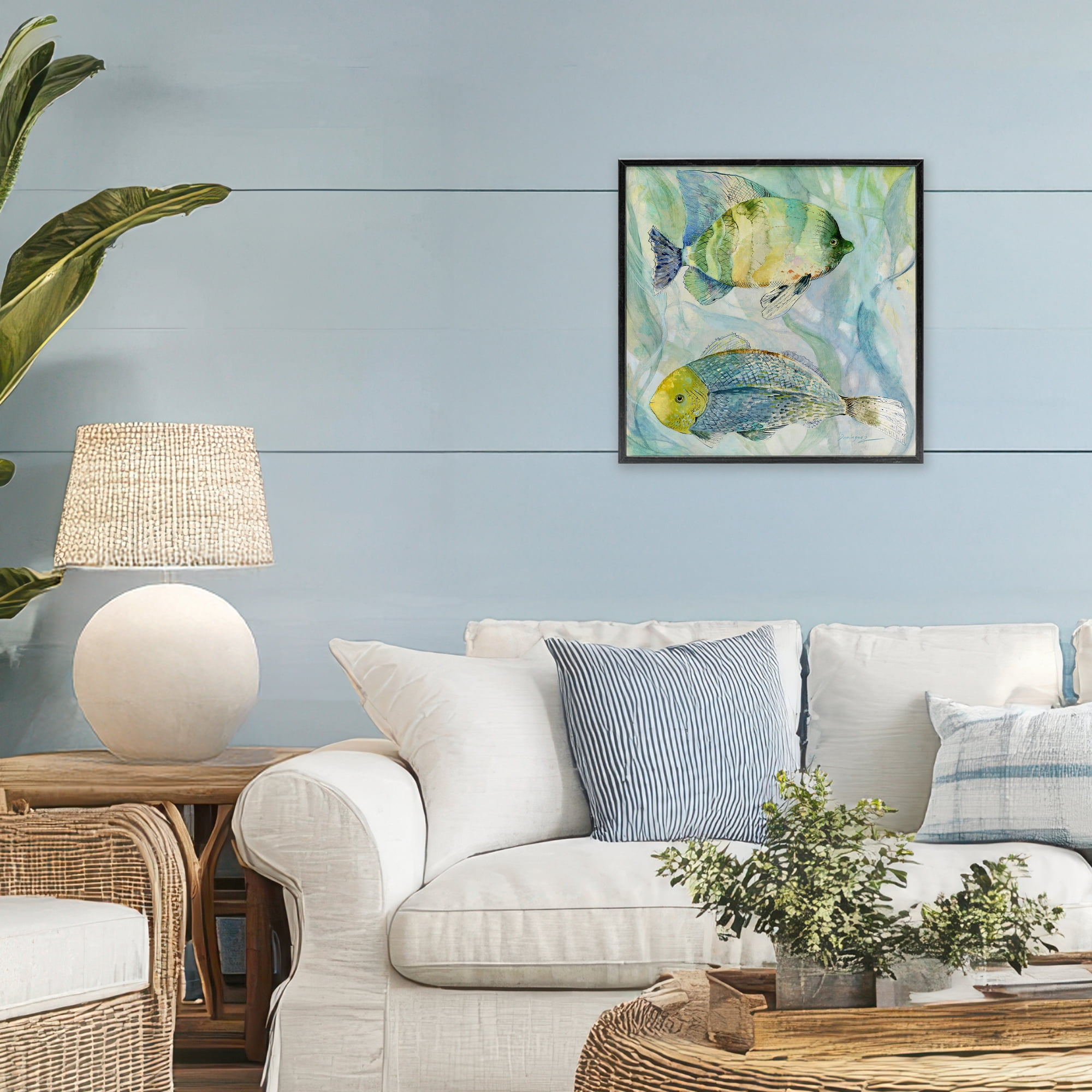 Stupell Industries Sweet Fish Duo Blue Green Black Framed Giclee Art, design by Lorenzo Collective