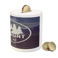 thumbnail image 3 of Hunting Piggy Bank, Deer Hunt Emblem Design Pines with Antler Silhouette Snowy Mountains, Ceramic Coin Bank Money Box for Cash Saving, 3.6" X 3.2", Brown Blue and White, by Ambesonne, 3 of 4
