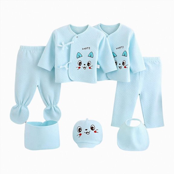 TAmten Baby Girl Clothes 0-3 Months 7PCS Newborn 0-3M Boys Girls Baby Cotton Clothes Bib Tops Hat Pants Bellyband Suit Outfit Sets OneSize Sky Blue ,0-3 Months