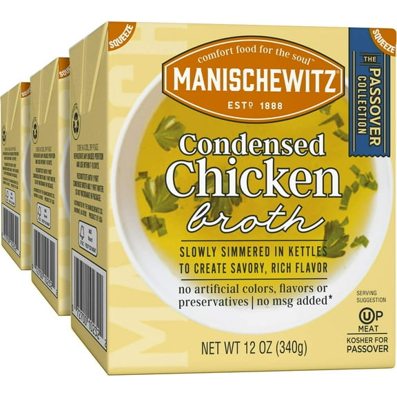 Manischewitz Chicken Broth 12oz (3 Pack), Flavorful, Kettle Cooked, Slowly Simmered, Kosher for Passover