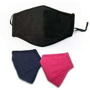 Premium Washable Reusable Cotton Cloth Face Masks for Kid with Filter Pocket 3 Pcs Set- Black+ Blue+ Red