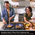 thumbnail image 2 of Granitestone Blue Nonstick Cookware Set, Tri-Ply Base, Stainless Steel Pots & Pans Set, 5 Piece Cookware, Includes, Frying Pans, Stock Pots & Skillets, Dishwasher & Induction Safe, Stay Cool Handles, 2 of 6