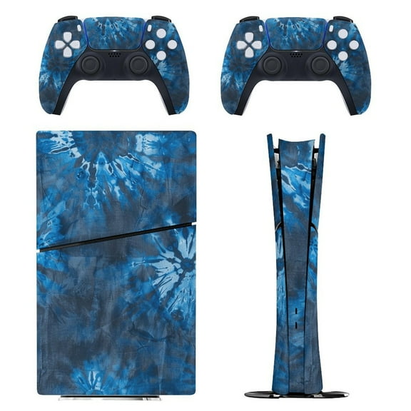 Skin Sticker for PS5 Slim Standard PS5 Pro Disc Digital Edition Console and Controllers Decals for Playstation 5 (Tie-Dye Blue,PS5 Pro Disc Edition)