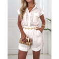thumbnail image 5 of Women Summer Two Piece Outfits Short Sleeve Button Shirt Shorts Cute Sets Vacation Daily Wear White L, 5 of 7