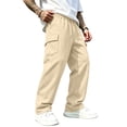 thumbnail image 2 of Resicozy Cargo Pants for Men Stretch Sweatpants Elastic Drawstring Casual Workout Joggers Hiking Tactical Pants with Pockets Beige 2XL, 2 of 8