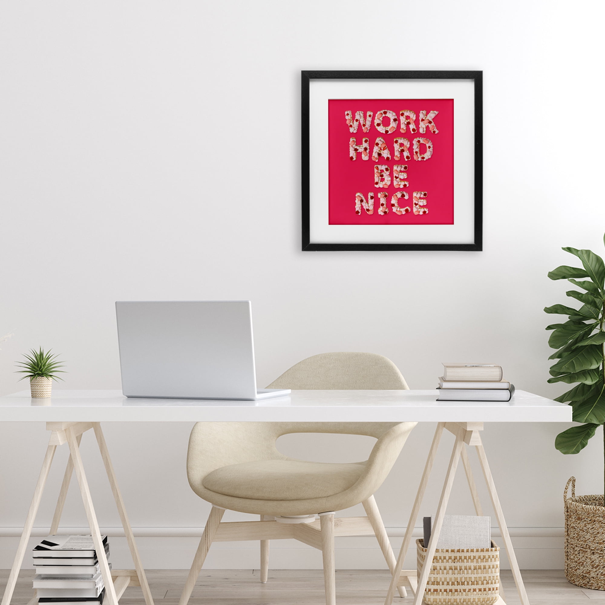 Work Hard Be Nice Black Framed Print Under Glass, design by LISH Creative