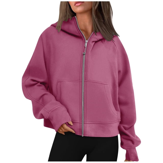 MeetoTime Women's Zip Up Hooded Sweatshirt Fall Fleece Long Sleeve Hoodie Basic Jacket with Pockets