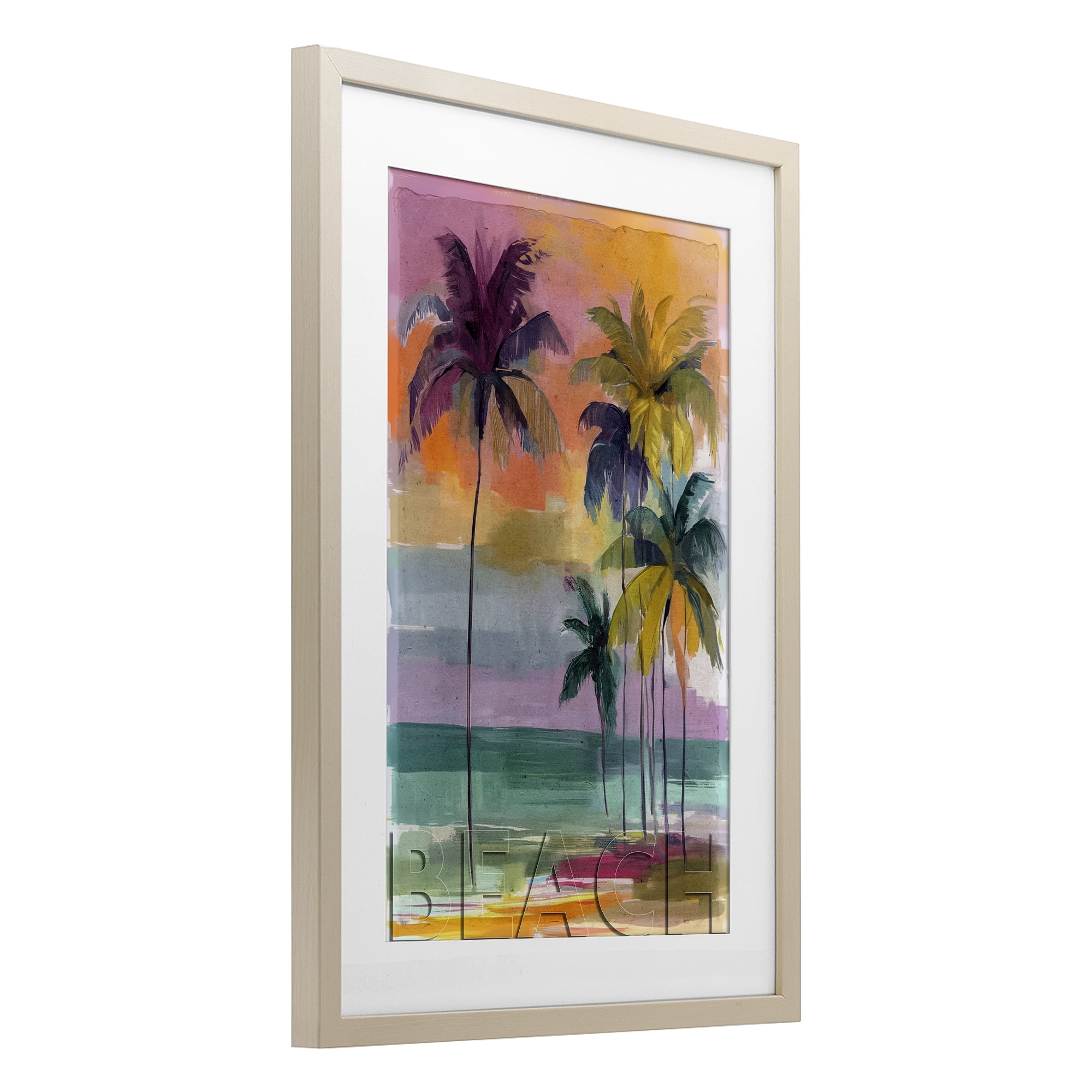 Stupell Industries Crayon Beach at Sunset Birch Framed Print Under Glass, design by Annabelle Hall