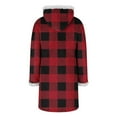 thumbnail image 4 of Christmas Mid Length Plaid Winter Coat for Women Plush Cuffs Long Sleeve Crewneck Button Down Cardigan Jacket for Holiday Red L, 4 of 9