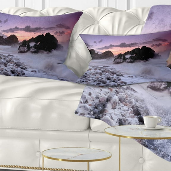 Designart White Sand at Abano Beach Portugal - Seashore Throw Pillow - 12x20
