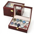 thumbnail image 2 of 2/3/5/6/10/12 Slots Watch Box Organizer Piano with Red Paint Wooden Jewelry Storage Case Men Glass Top Watches Display Boxes (10 red wooden), 2 of 7