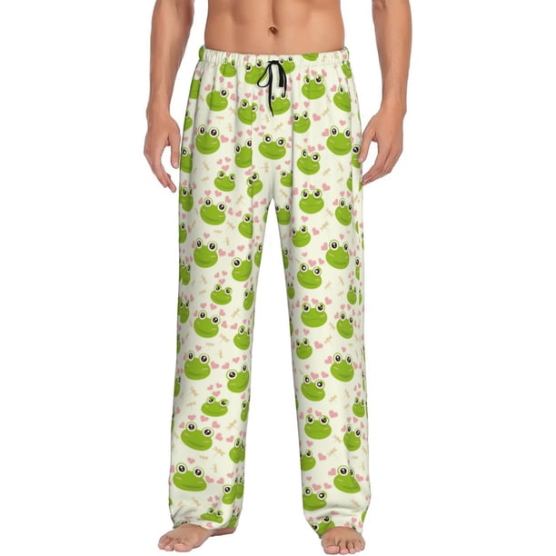 Fotbe Green Frog Pantalones de Pijama para Hombre, Pantalones de Dormir, Pantalones de Casa con Cintura Ajustable y Bolsillos-Large