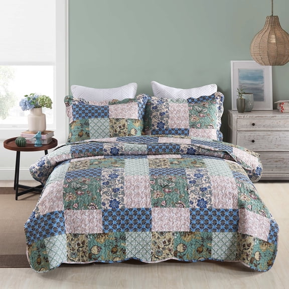 MarCielo Luxurious Bohemian 3-Piece Quilted Bedspread Set, Queen