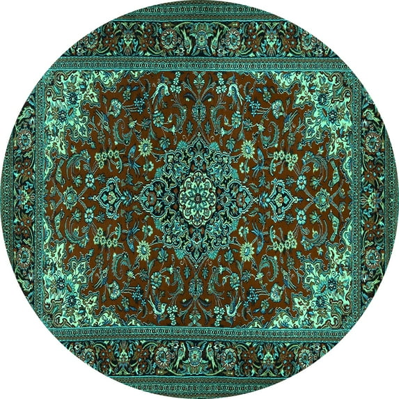 Ahgly Company Indoor Round Medallion Turquoise Blue Traditional Area Rugs, 5' Round