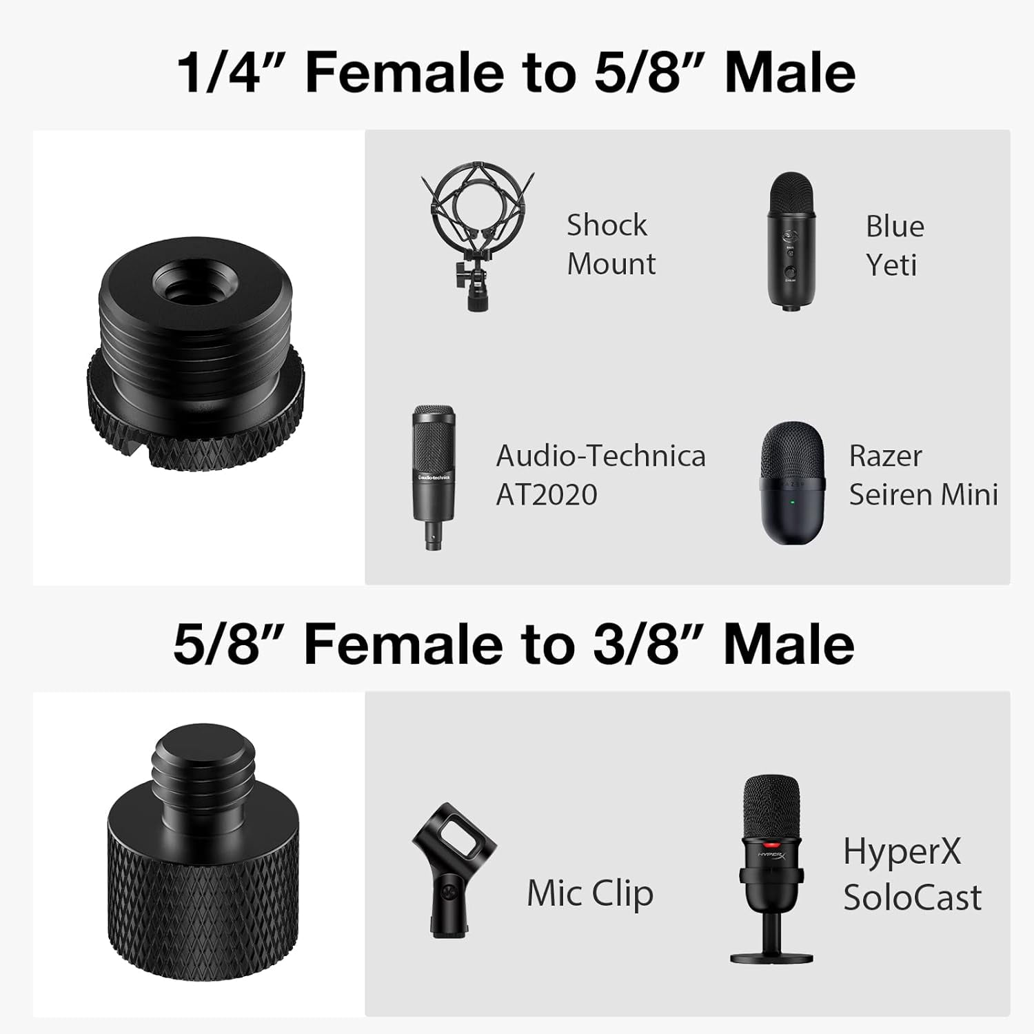 Stand with Weighted Base & 8 Pieces Mic Adapter for Microphone Arm Clip Shock Mount Camera Tripod