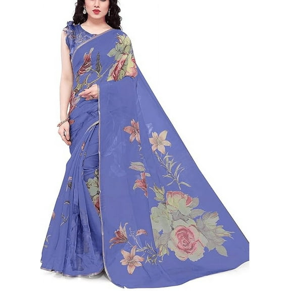 Accessorize Kingdom Printed Women's Organza Saree Semi-Transparent Trending Design with Blouse Piece