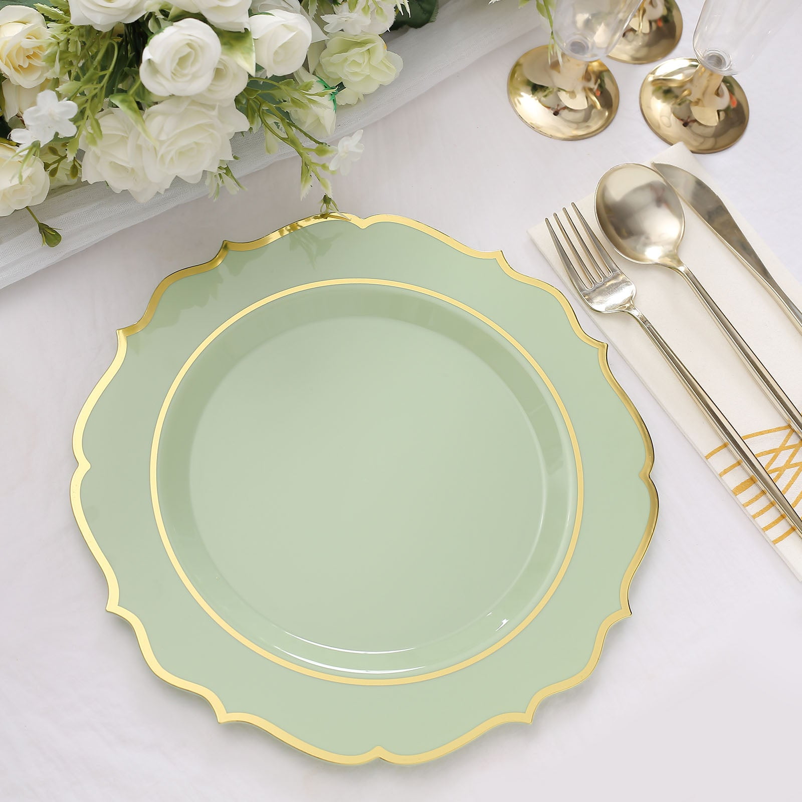 Efavormart 10 Pack | 10" Sage Green Plastic Dinner Plates Disposable ...