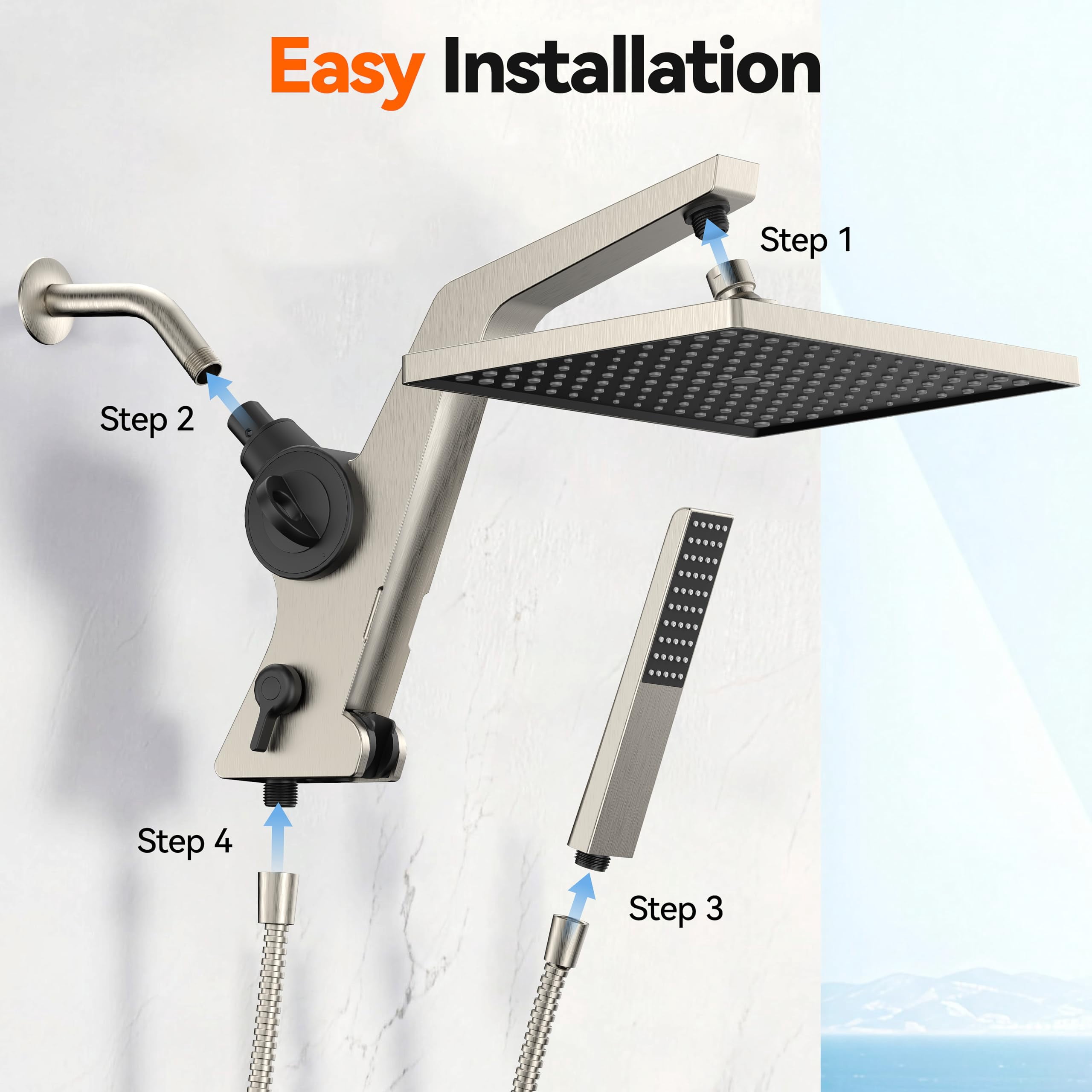 Filtered Rain Shower Head With Handheld Combo High 12'' Rainfall Heads & Detachable Wand Dual Showerhead Water Softener For Hard Easy Filter Replacement