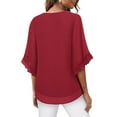 thumbnail image 3 of Chbgutlmr 3/4 Length Sleeve Womens Tops Ruffle Double Layer Casual Blouses Solid Color Crewneck Flowy Tops, 3 of 7