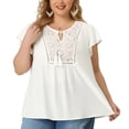 thumbnail image 2 of Women's Plus Size Blouse Ruffle Sleeve Lace Trim Tie Neck Peasant Top White 4X, 2 of 7