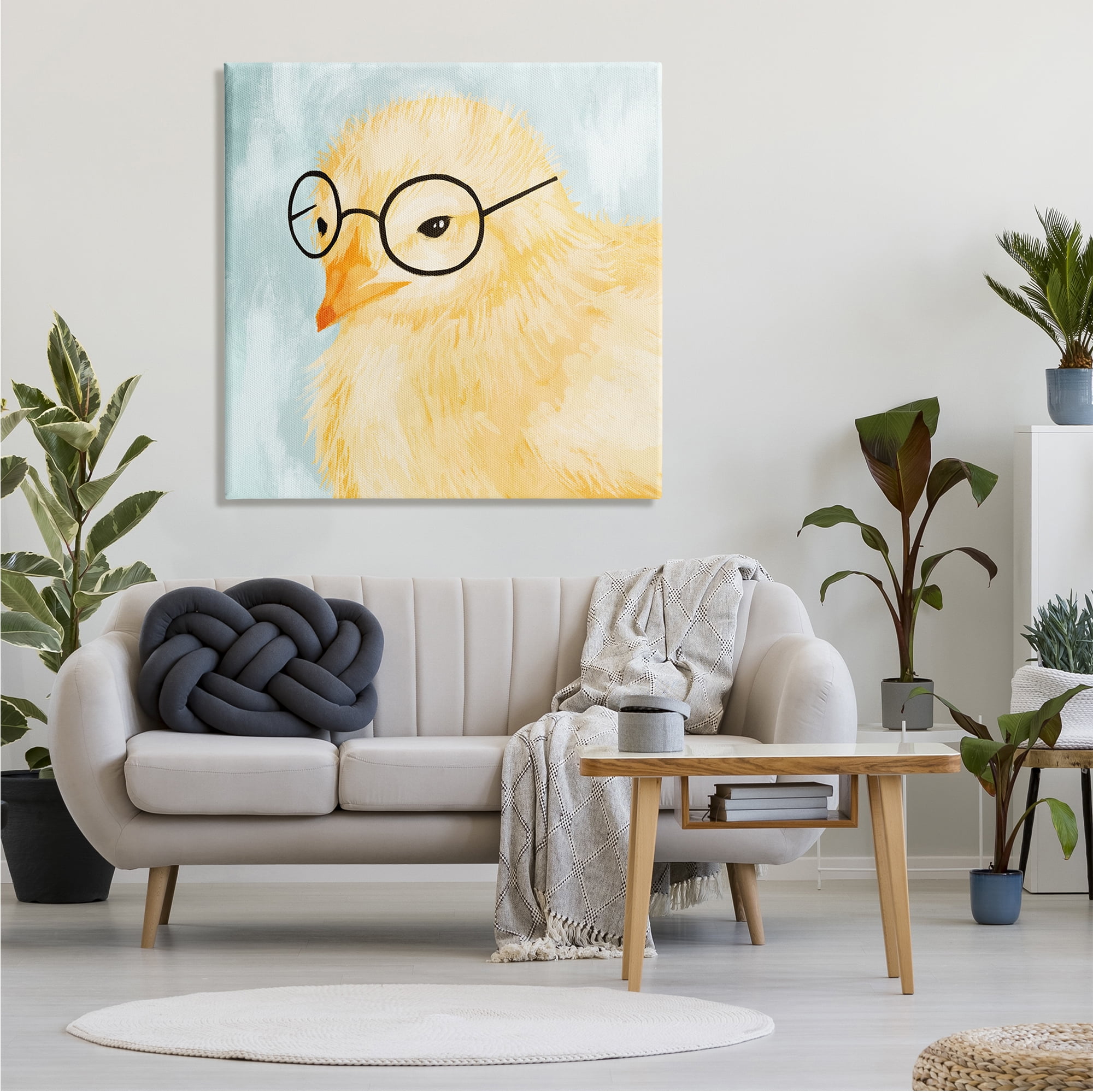 Stupell Industries Easter Chick Yellow Bird Black Glasses Animal Portrait, 36 x 36,Design by Daphne Polselli