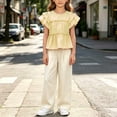 thumbnail image 4 of Amidoa Girls Summer Outfit Sets 2 Piece T-Shirt Short Sleeve and Casual Pants Set Kids Clothing Sets Yellow Size 10, 4 of 5
