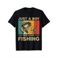 thumbnail image 1 of Boys' Vintage Fishing Graphic T-Shirt - "Just a Boy Who Loves Fishing" Design, 100% Cotton, Casual Round Neck Tee for Youngsters, Perfect for All Seasons, Allseason Tshirt | Funny Text Shir, 1 of 6