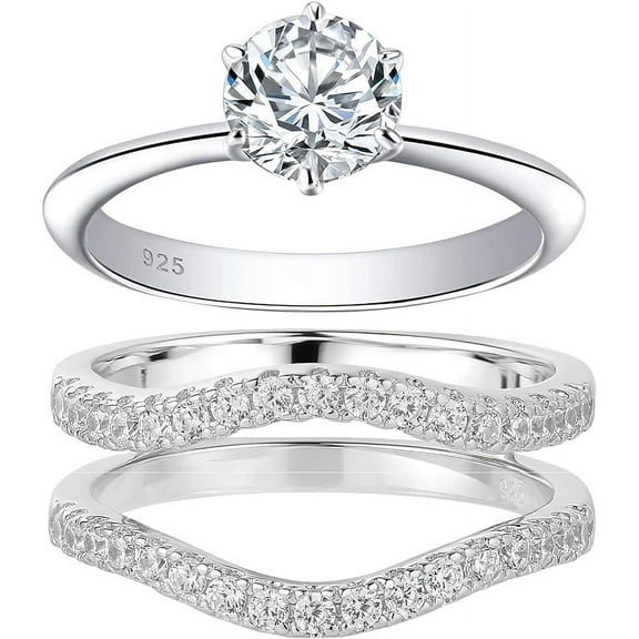 beryl_creation 925 Sterling Silver 1.00Ct Round Moissanite Ladies Anniversary Wedding Band Enhancer Double Guard Ring 14K White Gold Finish