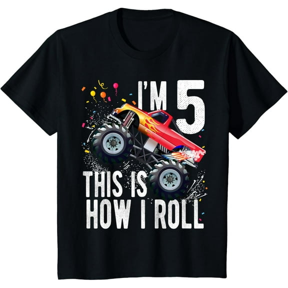 5 Year Old Shirt 5th Birthday Boy Monster Truck Car T-Shirt