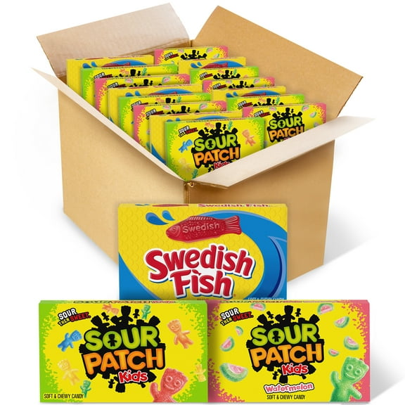 SOUR PATCH KIDS and SWEDISH FISH Soft & Chewy Candy Variety Pack, Bulk Candy, 15 Boxes