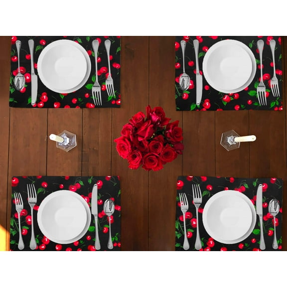 Cherries Allover Print Cotton Dinner Table Placemats Holiday Home Decoration 13" x 19" (Pack of 4)