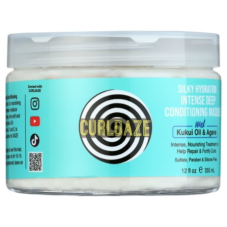 Curldaze Silky Hydration Intense Deep Conditioning Masque with Kukui Oil and Agave Hair Mask 12 oz.