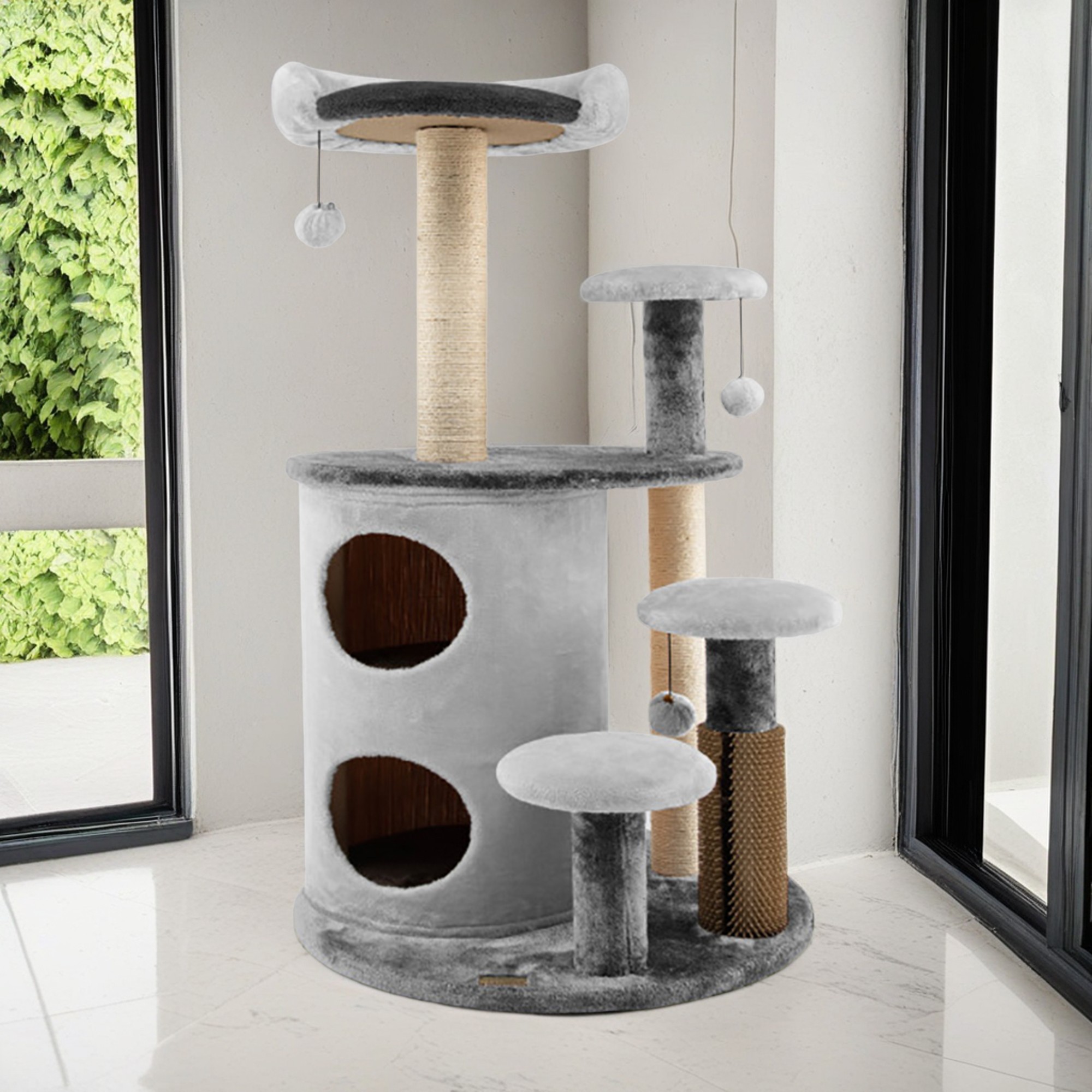 Kadyn 40" Cat Tree for Indoor Cats, Plush Cat Tower with 2-Tier Cat-Hole Condo, Perch and Sisal for Kittens, Gray
