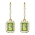 thumbnail image 3 of 5.8072 ct Lever-Back Drop Dangle Earrings for Women | 7.5X5.5mm Emerald Cut Natural Peridot | 18K Yellow Gold, 3 of 5