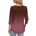 thumbnail image 4 of Babcutegg Oversized Tshirts for Women V Neck 3/4 Sleeve Checked Pattern Tops for Women Wine, 4 of 8