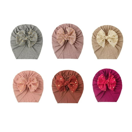 

6 Pieces Newborn Baby Unisex Beanie Hat Infant Hospital Hat with Cute Bow Headwrap Elastic Cap
