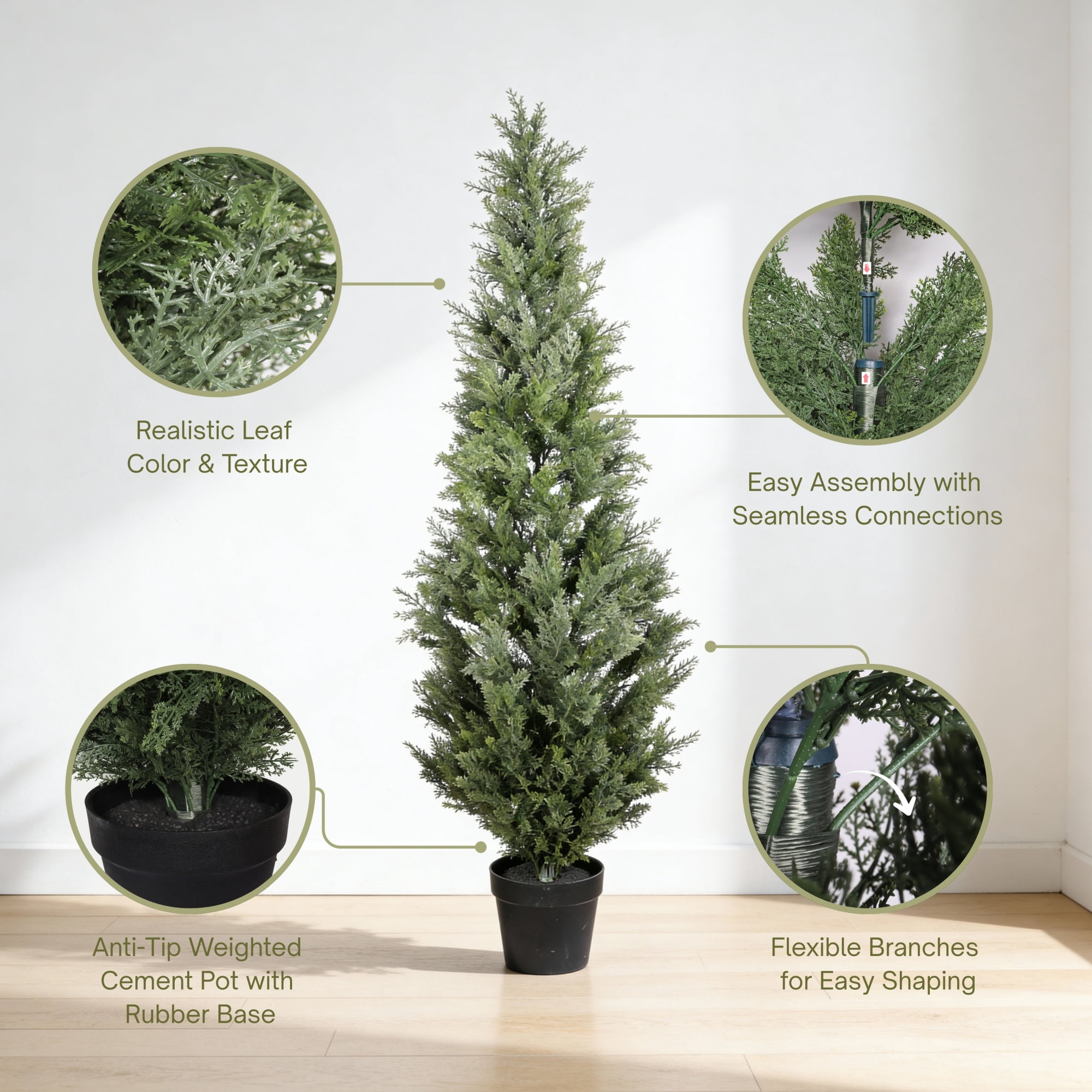 5FT Artificial Cypress Tree Tall Fake Topiary Cypress Tree Realistic Indoor Outdoor Plants for Home Decor Housewarming Gift