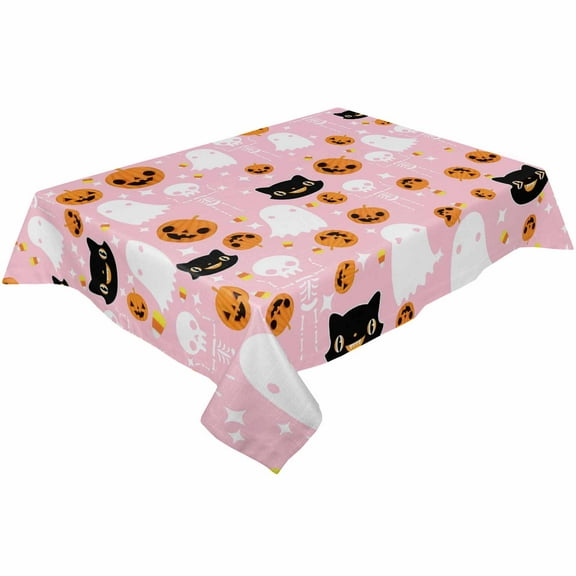 Halloween Rectangle Tablecloths 54x79,Pink Orange Black Table Cloth Table Cover Indoor/Outdoor Tabletop Decor for Wedding Holiday Party Dinner Baby Shower Ghost Pumpkin Skull