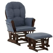 Angle View: Storkcraft Hoop Glider and Ottoman Cherry with Blue Denim Cushions