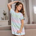 thumbnail image 3 of Fotbe Colorful Checkerboard Bata de Dormir para Mujer con Estampado, Camisón de Algodón de Manga Corta, Ropa de Dormir Casual, 3 of 6