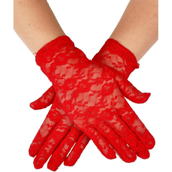 1 Pair Flower Pattern Lace Gloves 220x112x0.9mm Red Polyester Gloves for Women Wedding Bride Supplies Tea Party Evening Elegant Accessories