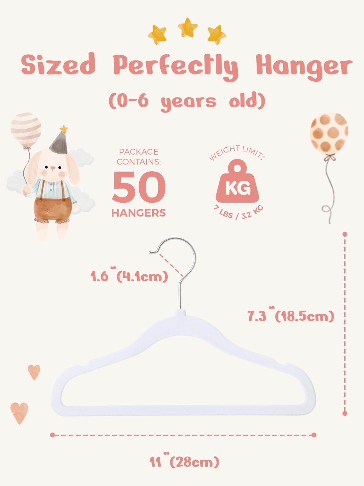 Cozymood 50 Pack Velvet Kids Hangers 11 inch Baby Felt Hangers Space-Saving Thin Design Baby to Toddler Clothes Organizer, White