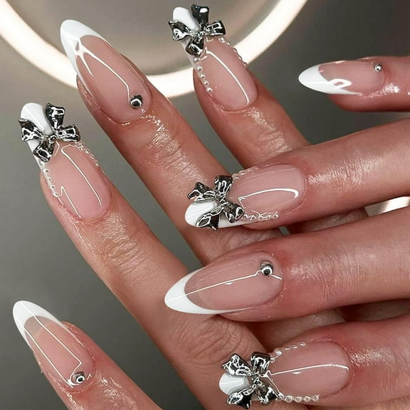 Halloween Press on Nails Medium Black Skull Goth Fake Nails with Black Bat Pink Graffiti French Nails Charms Press ons Cute Design False Nails Halloween Nail Art Tips Stick on Nails for Woman 24Pcs