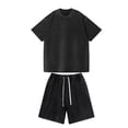 thumbnail image 2 of Zimjoy Men's Two Piece Summer Set Vintage Acid Wash Cotton Short Set Crew Neck Half Sleeve T-Shirts and Baggy Shorts Black S, 2 of 7