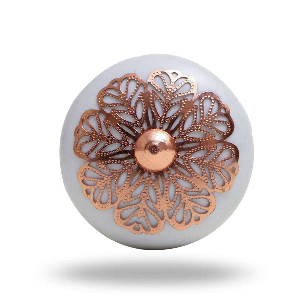 Set of Six Copper Filigree Ceramic  Cabinet Knobs by Trinca-Ferro