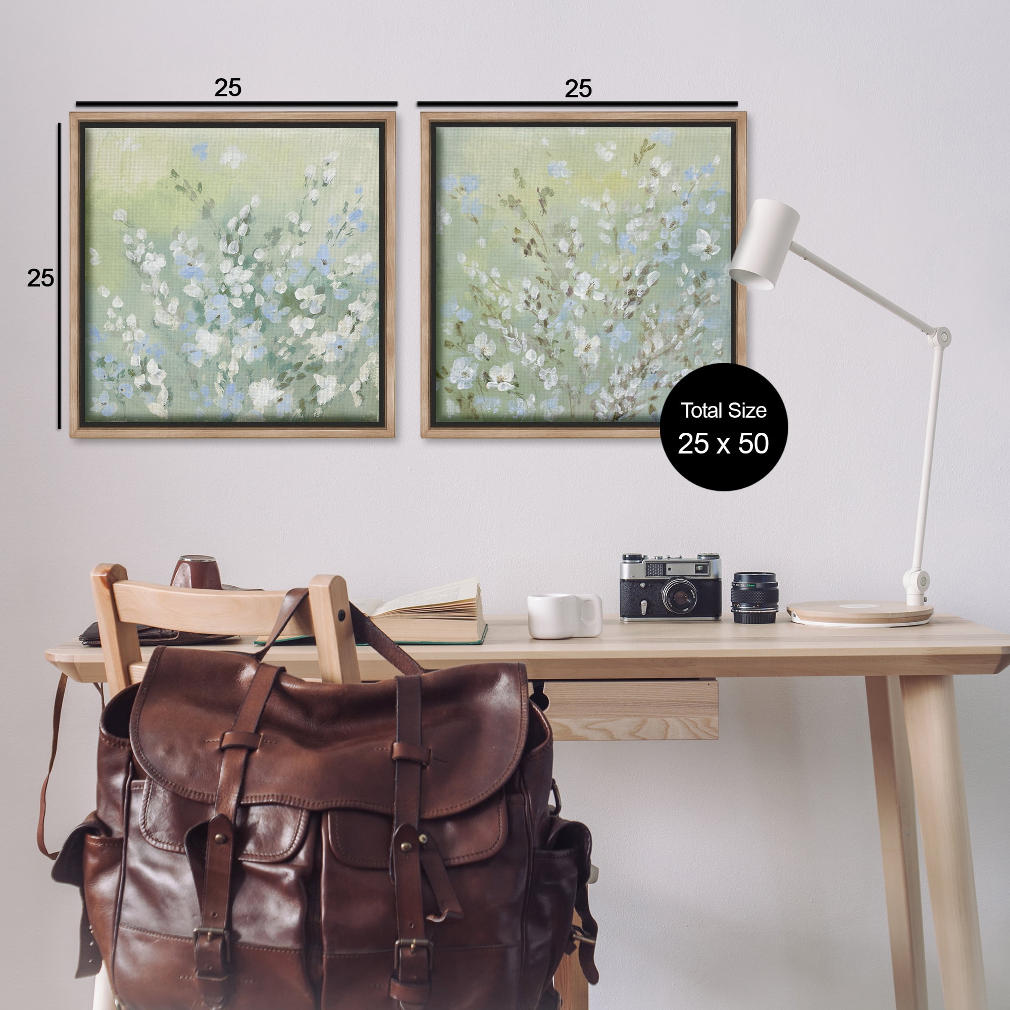 Stupell Industries Wispy Willows Blooms Floral & Botanical Painting Brown Floater Framed Canvas Art Print Wall Art, 25 x 25, Set of 2
