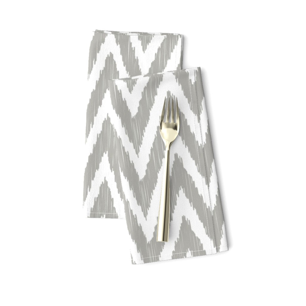 Zig Zag Chevron White Ikat Cotton Dinner Napkins by Roostery Set of 2 