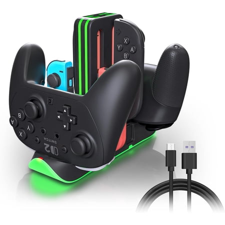 For Switch 2 Controller Charger Dock – Charge 4 Joy-Cons & 2 Pro Controllers – Fast Charging RGB Station with LED Indicators & Touch Control – Compatible with Nintendo Switch 2/1/OLED